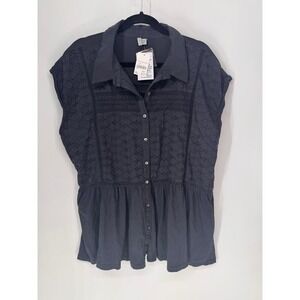 Cato Peplum Top Womens 18/20 Asphalt NWT Eyelet Crochet Lace Button Front